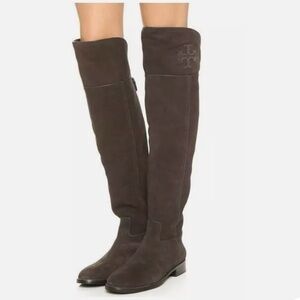 TORY BURCH SIMONE WOMEN’S OVER THE KNEE CAFE BROWN SPLIT SUEDE BOOTS SZ 6.5